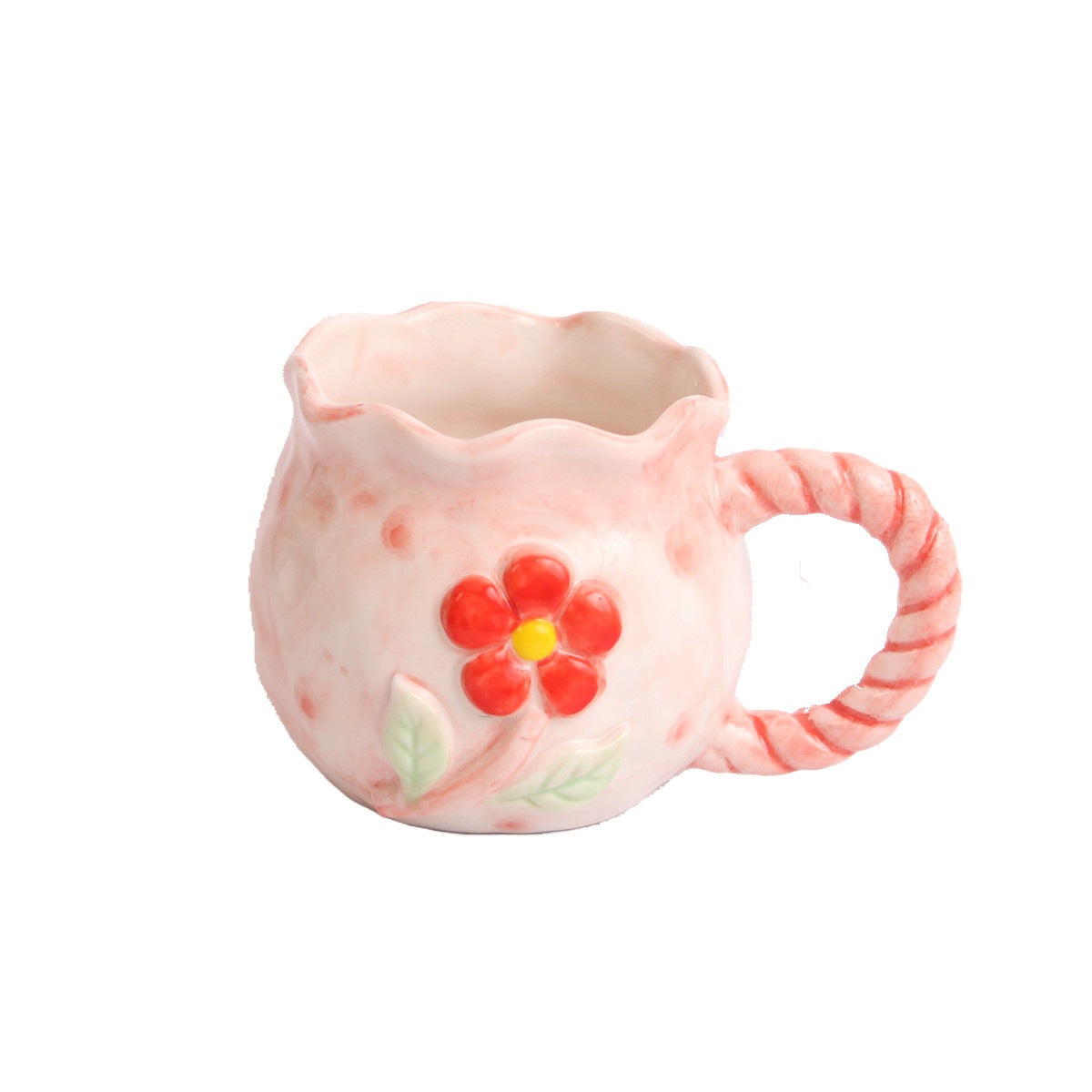 Hand Painted Embossed Flower Ceramic Mug