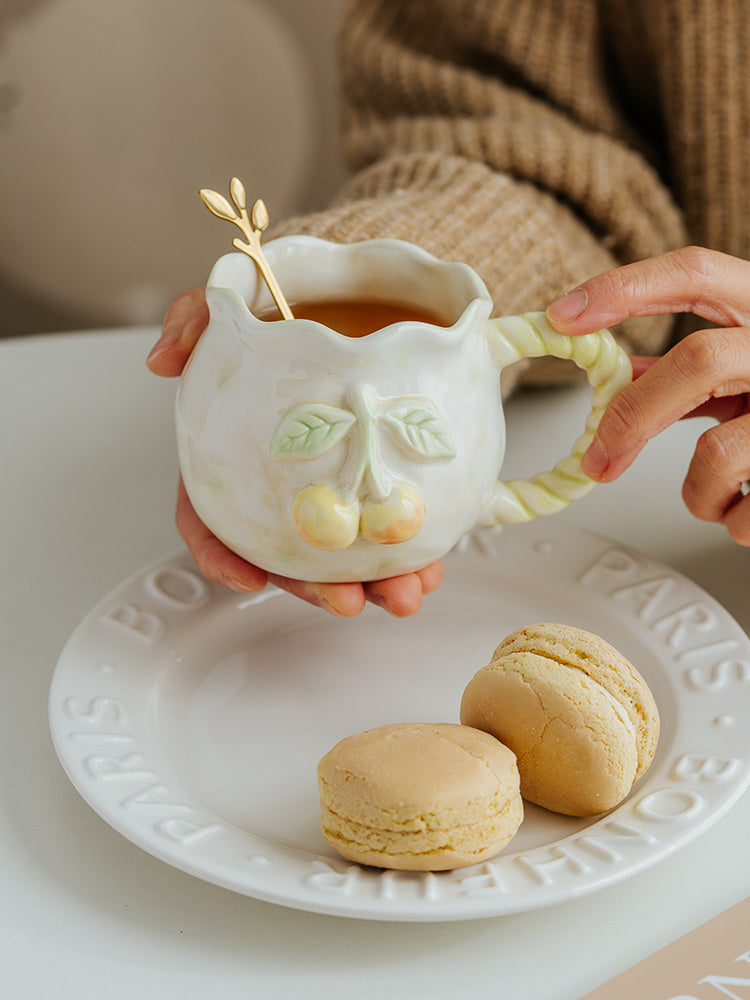 Hand Painted Embossed Flower Ceramic Mug