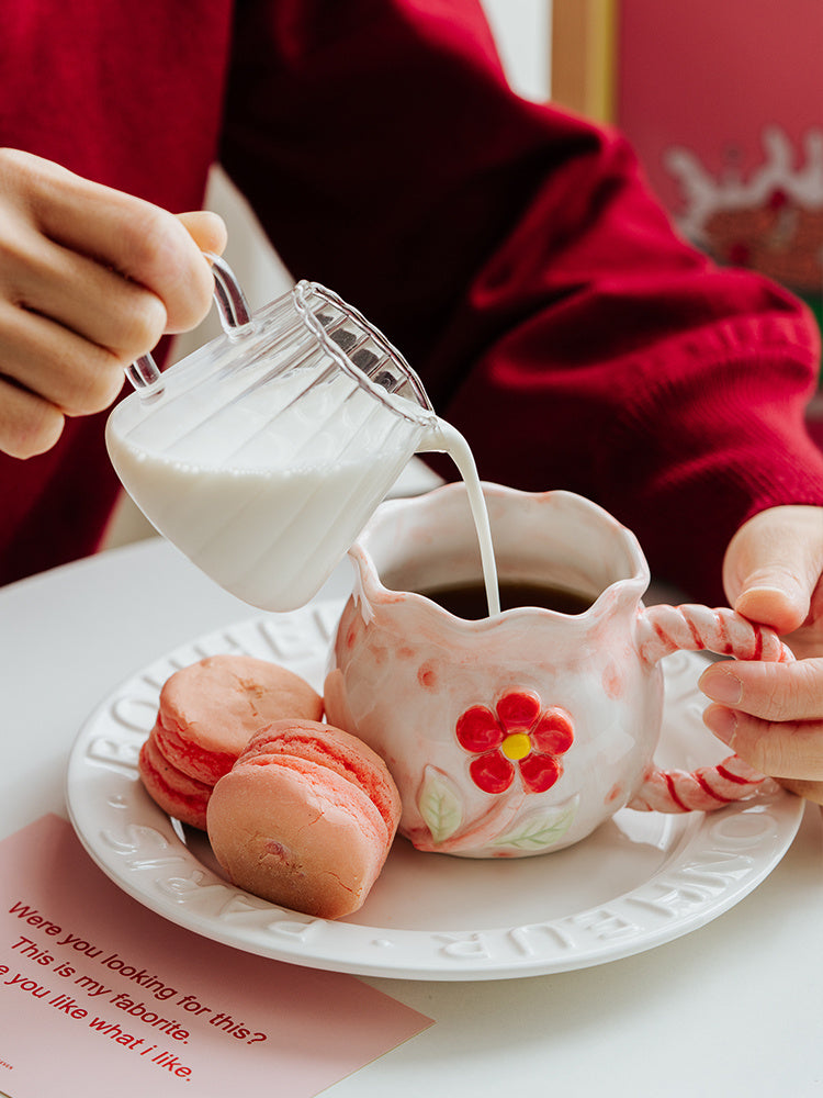 Hand Painted Embossed Flower Ceramic Mug